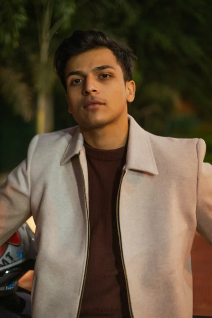 Men Wool Blend Trucker Zipper Jacket