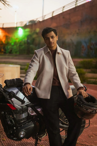 Men Wool Blend Trucker Zipper Jacket