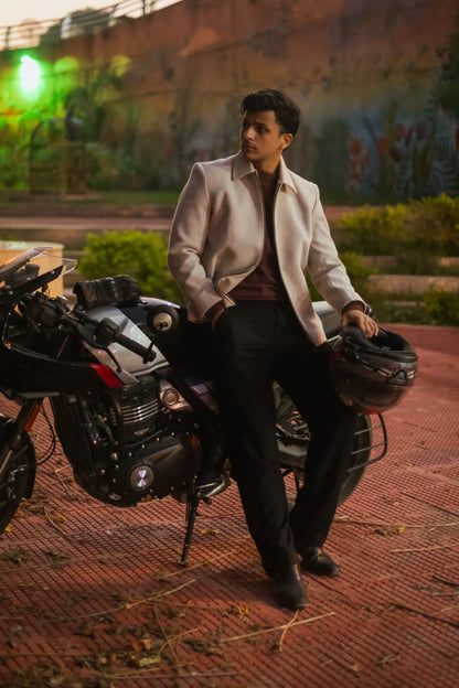 Men Wool Blend Trucker Zipper Jacket