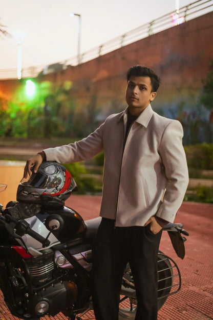 Men Wool Blend Trucker Zipper Jacket