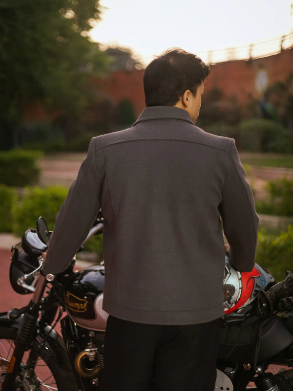 Men Trucker Jacket with Slant Kangaroo Pockets