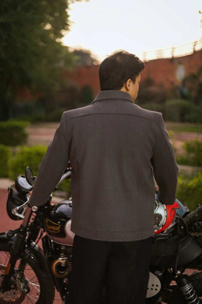 Men Trucker Jacket with Slant Kangaroo Pockets