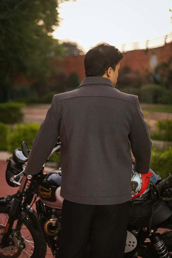 Men Trucker Jacket with Slant Kangaroo Pockets