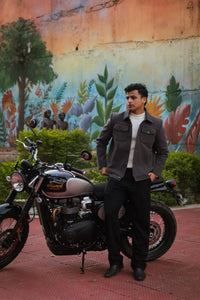 Men Trucker Jacket with Slant Kangaroo Pockets