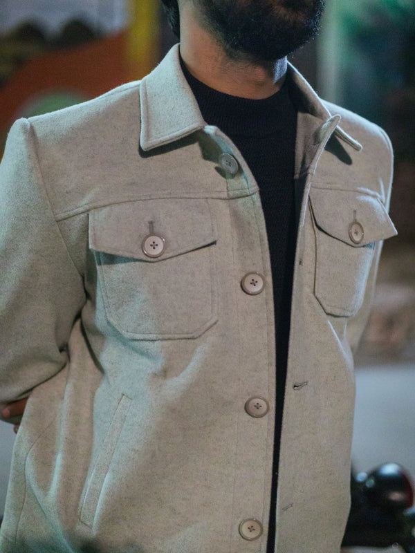 Men Trucker Jacket with Slant Kangaroo Pockets
