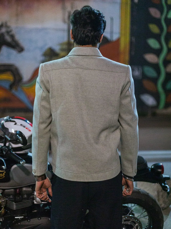Men Trucker Jacket with Slant Kangaroo Pockets