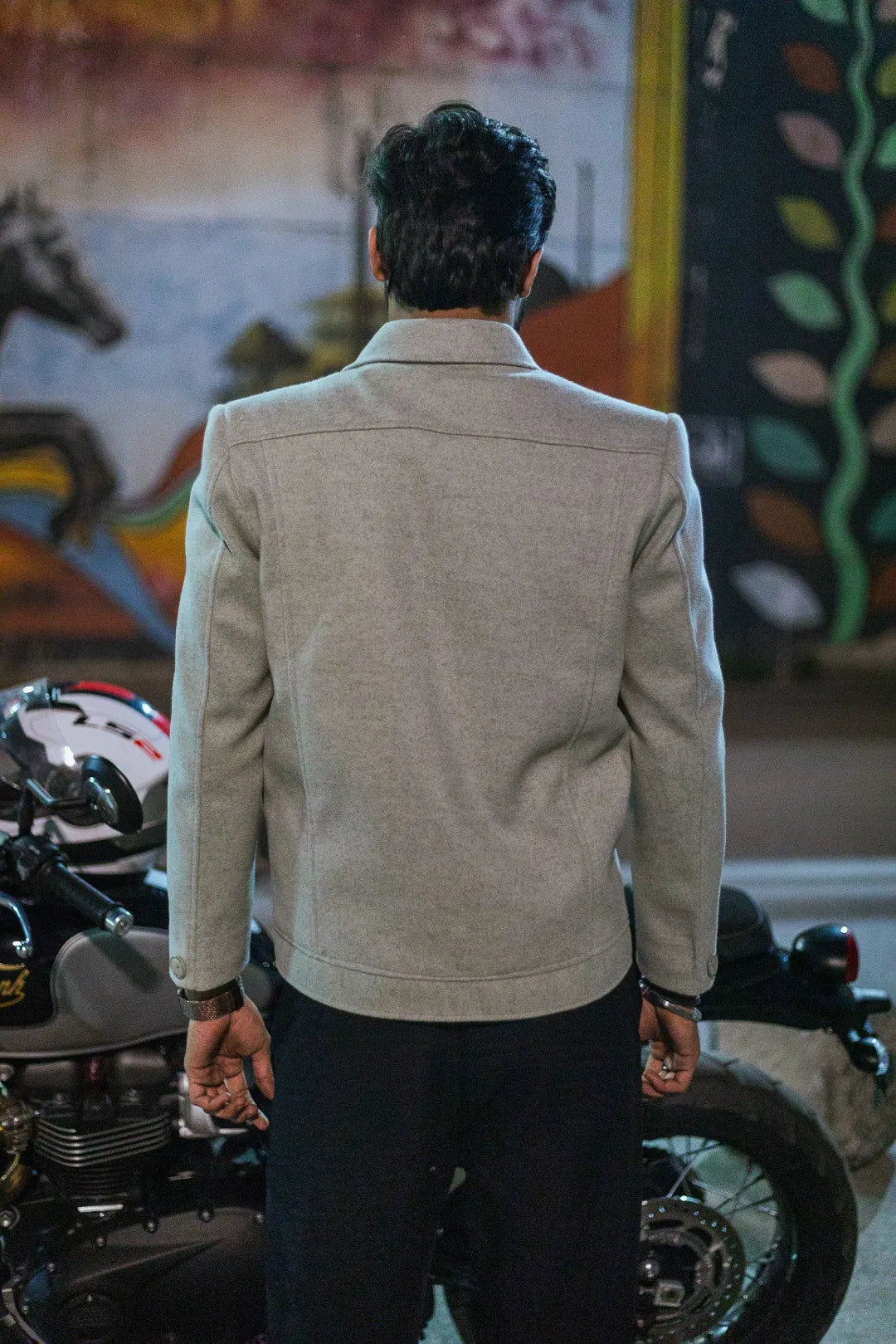 Men Trucker Jacket with Slant Kangaroo Pockets