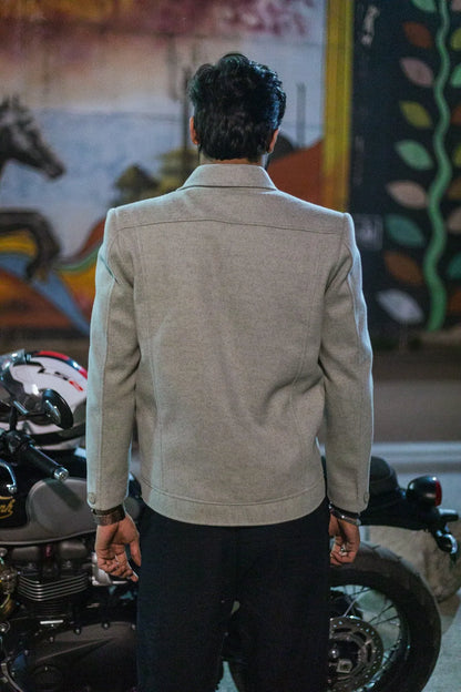 Men Trucker Jacket with Slant Kangaroo Pockets