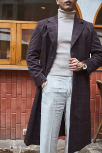 Men Ankle Length Checkered Long Coat