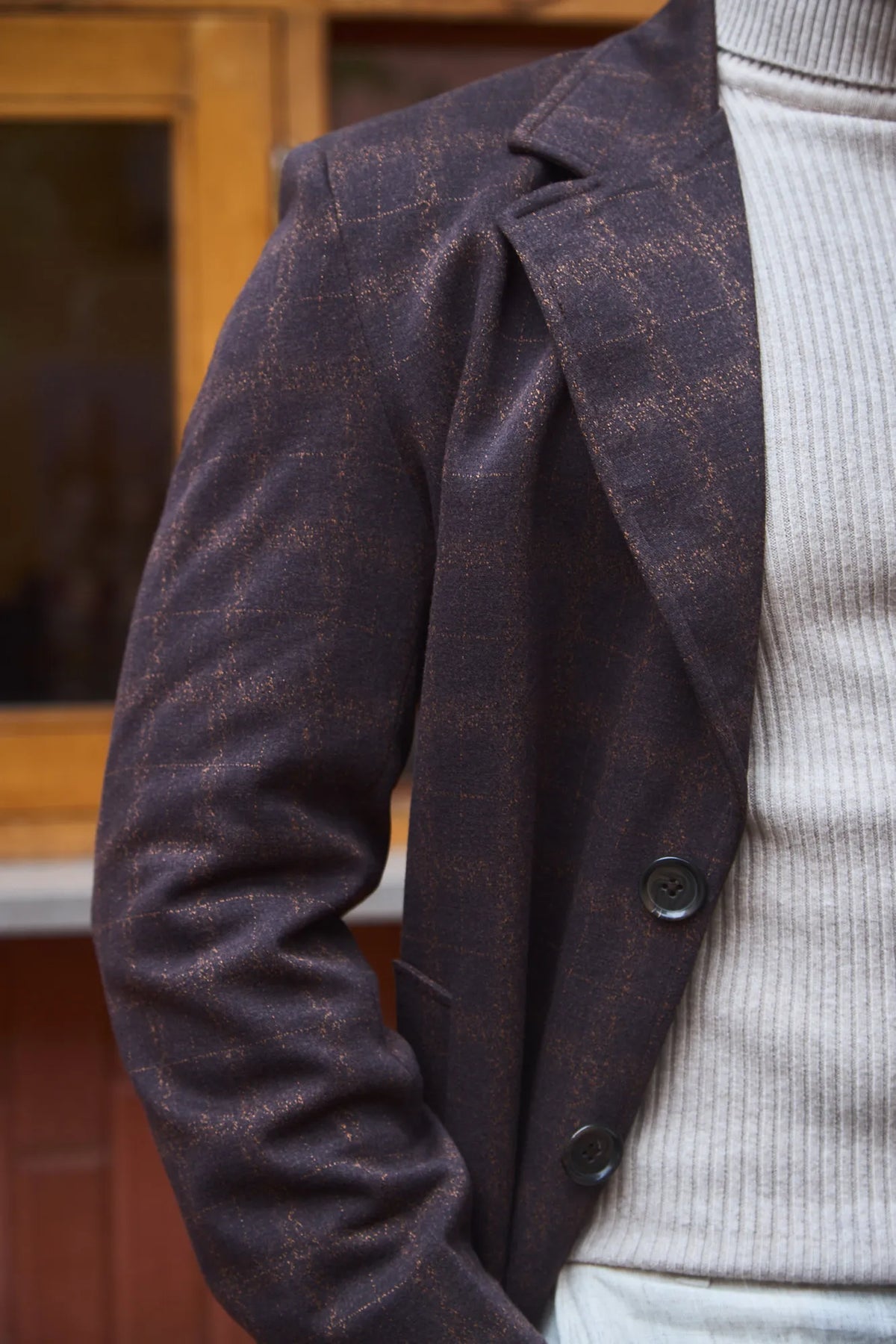 Men Ankle Length Checkered Long Coat