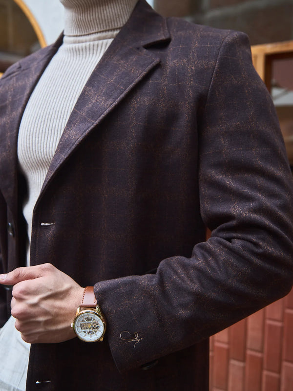 Men Ankle Length Checkered Long Coat