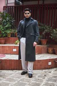 Men Ankle Length Striped Long Coat