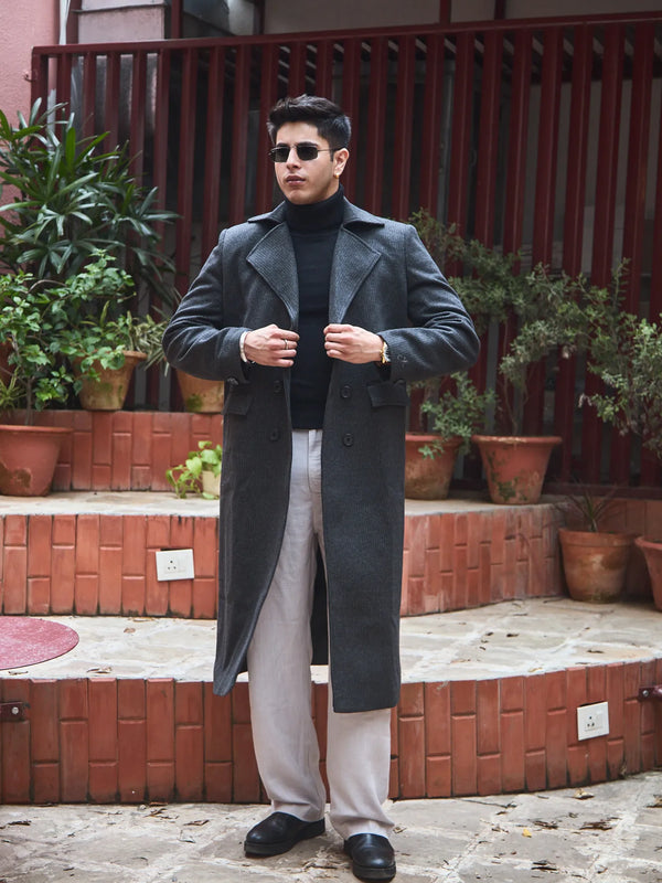 Men Ankle Length Striped Long Coat