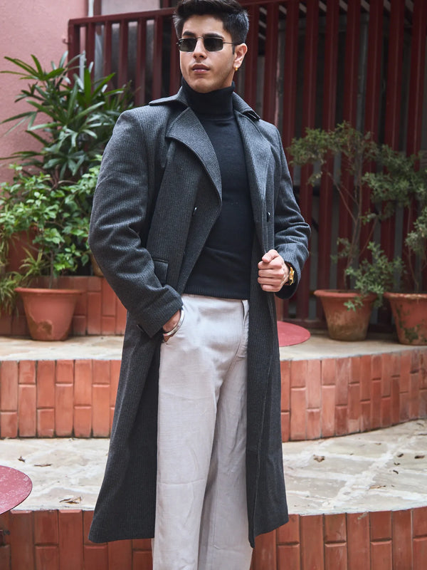 Men Ankle Length Striped Long Coat
