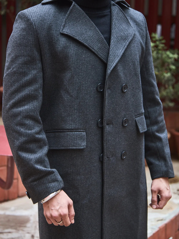 Men Ankle Length Striped Long Coat
