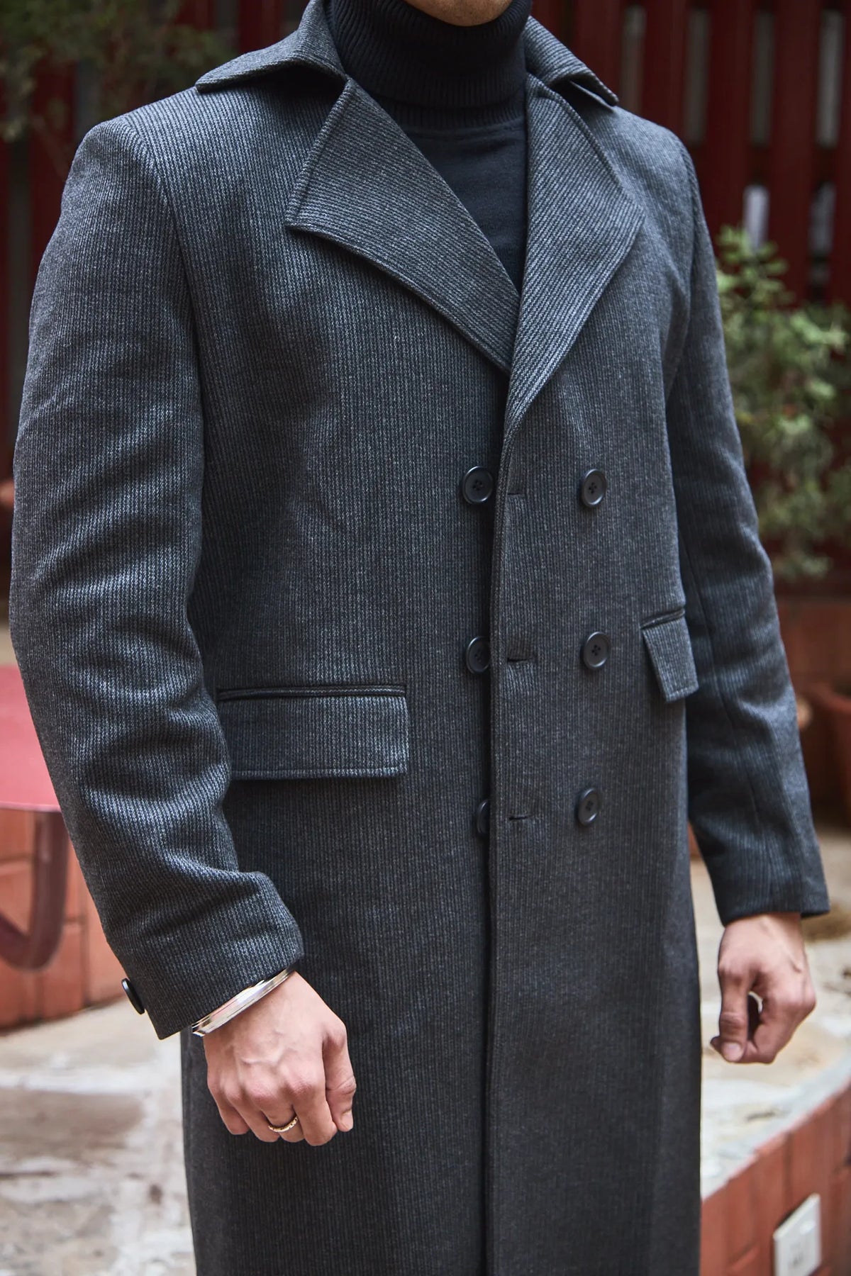Men Ankle Length Striped Long Coat