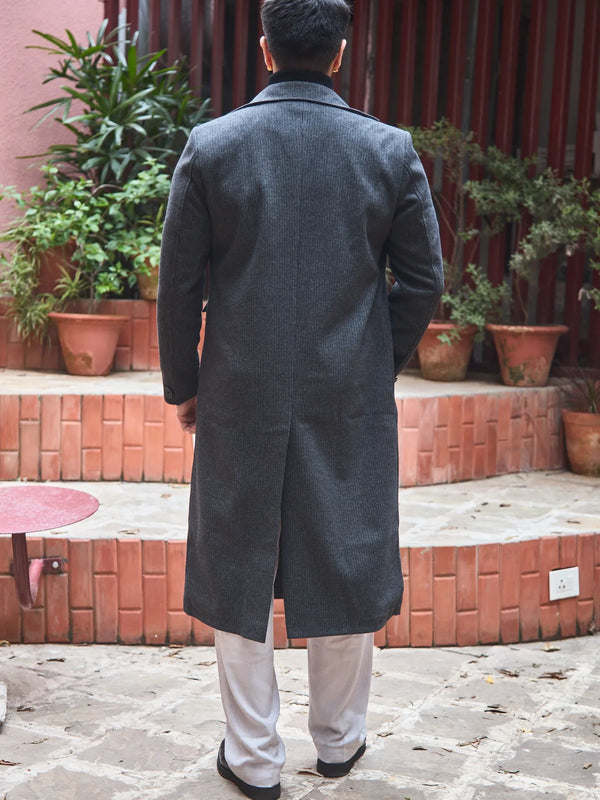 Men Ankle Length Striped Long Coat