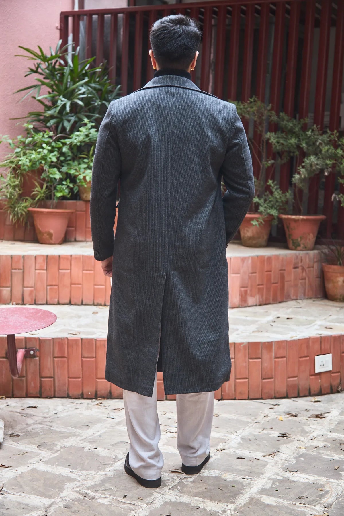 Men Ankle Length Striped Long Coat