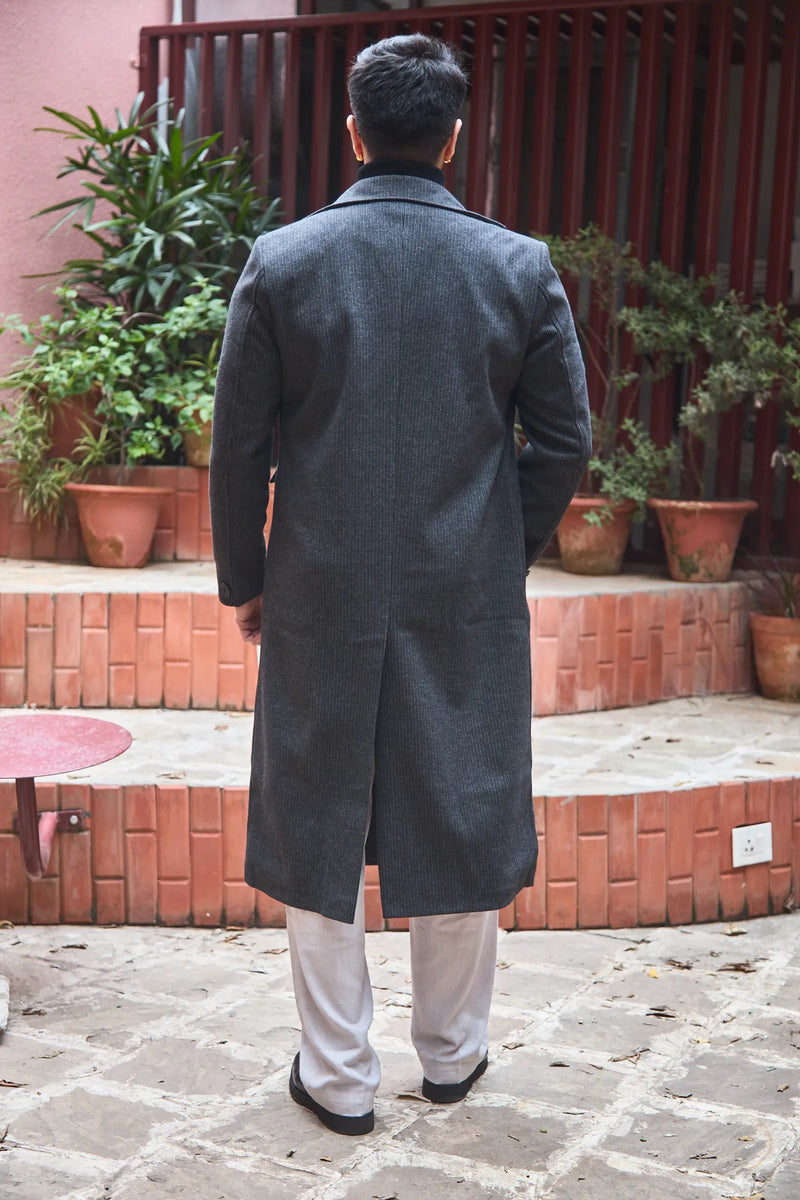 Men Ankle Length Striped Long Coat