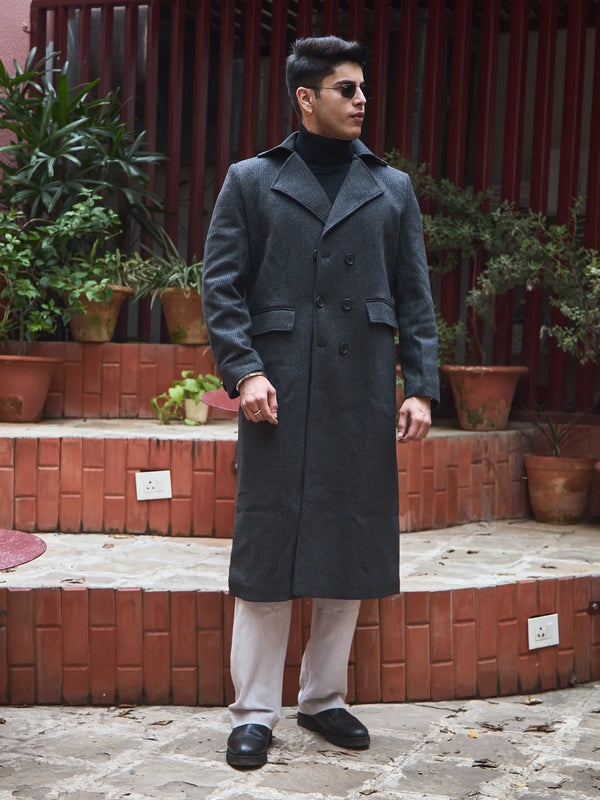 Men Ankle Length Striped Long Coat