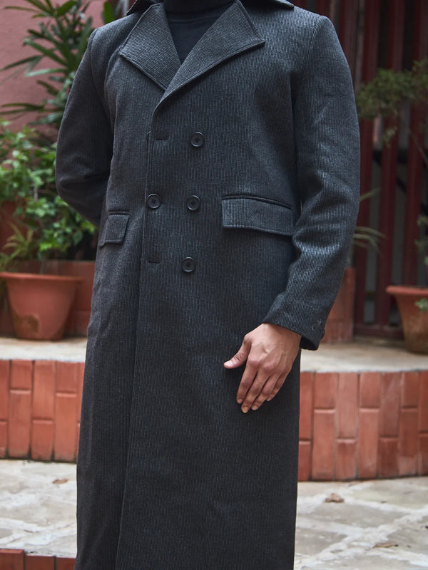 Men Ankle Length Striped Long Coat