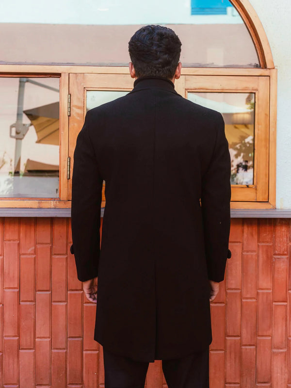 Men Long Coat Solid Weave