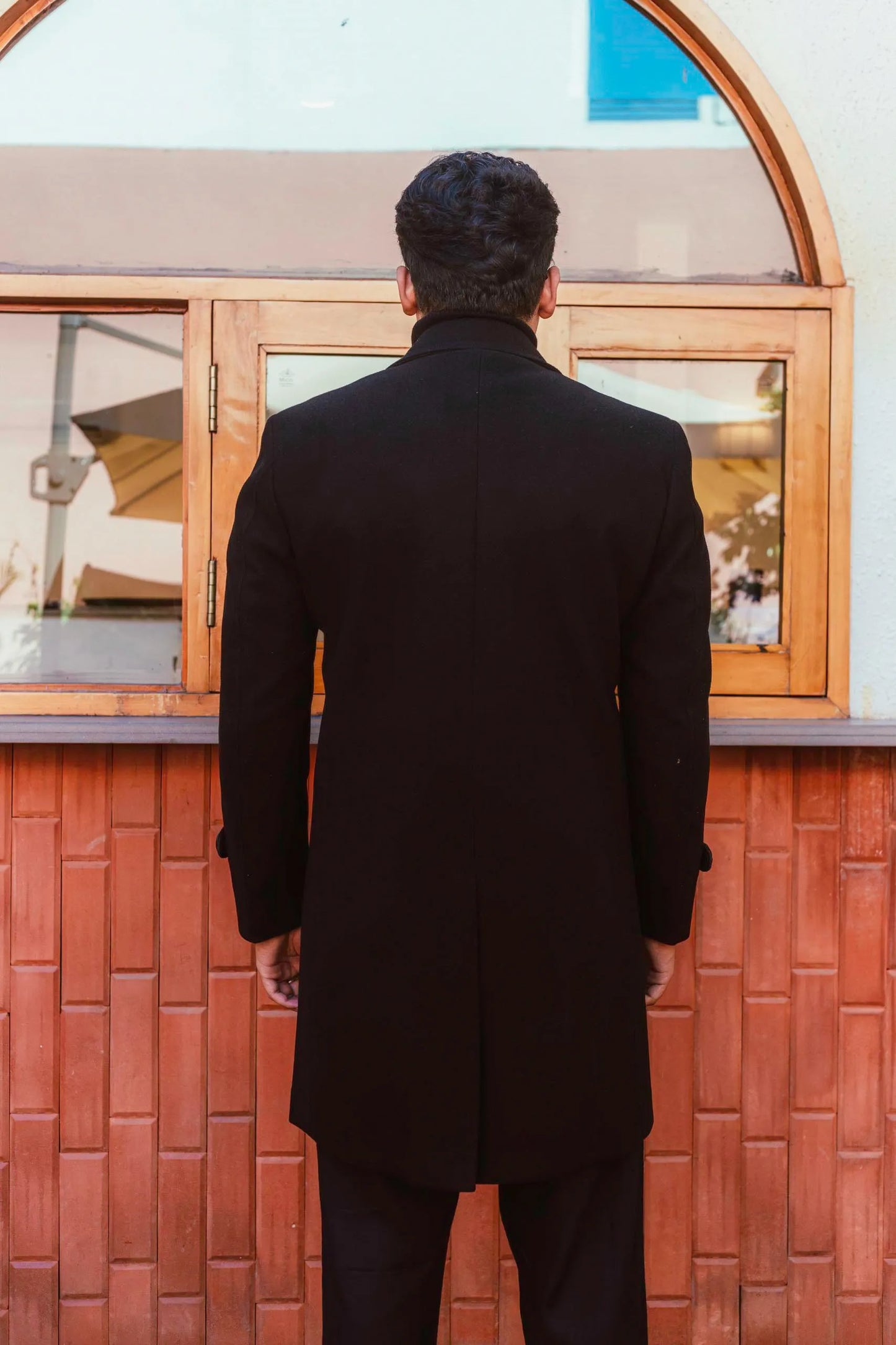 Men Long Coat Solid Weave