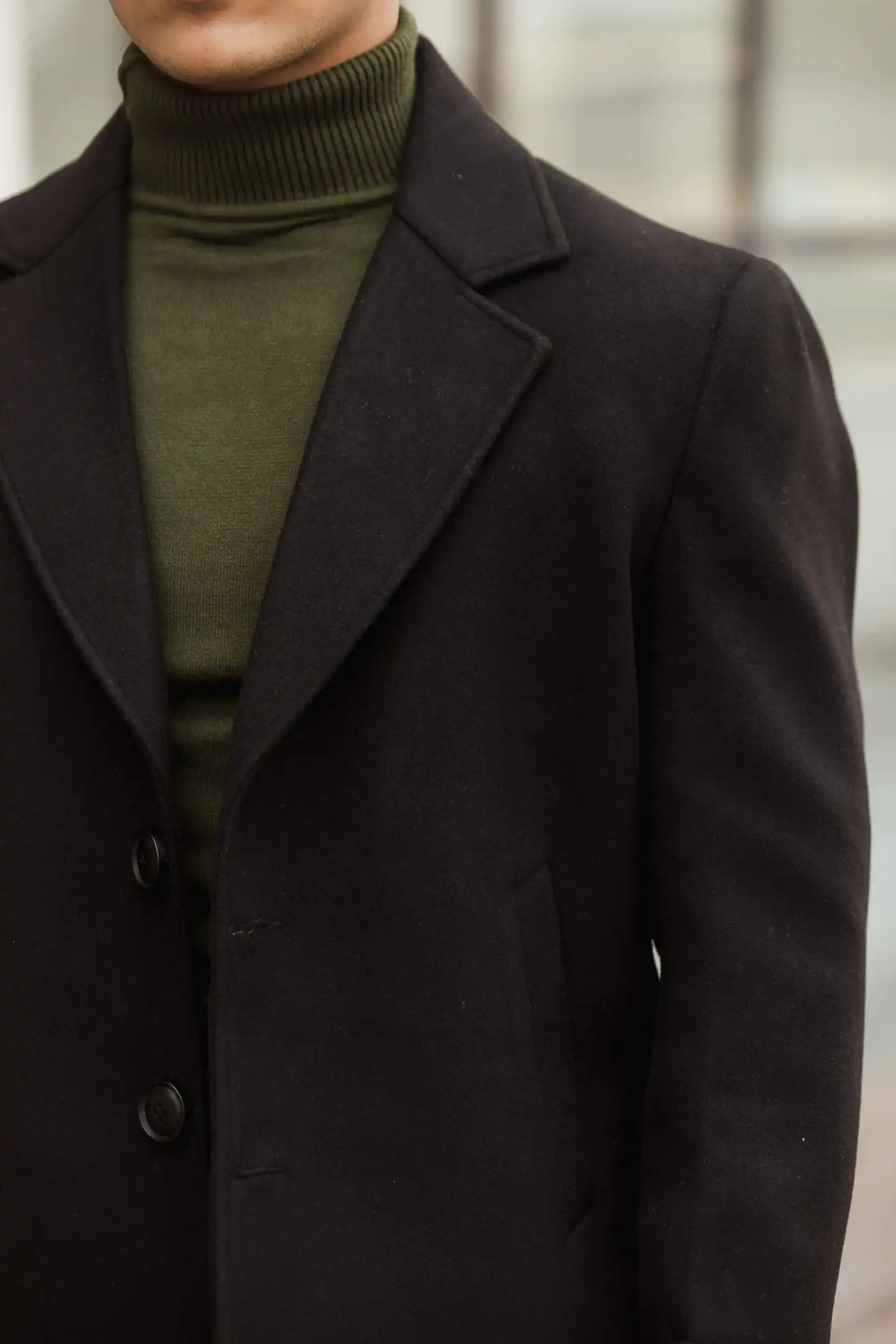Men Long Coat Solid Weave