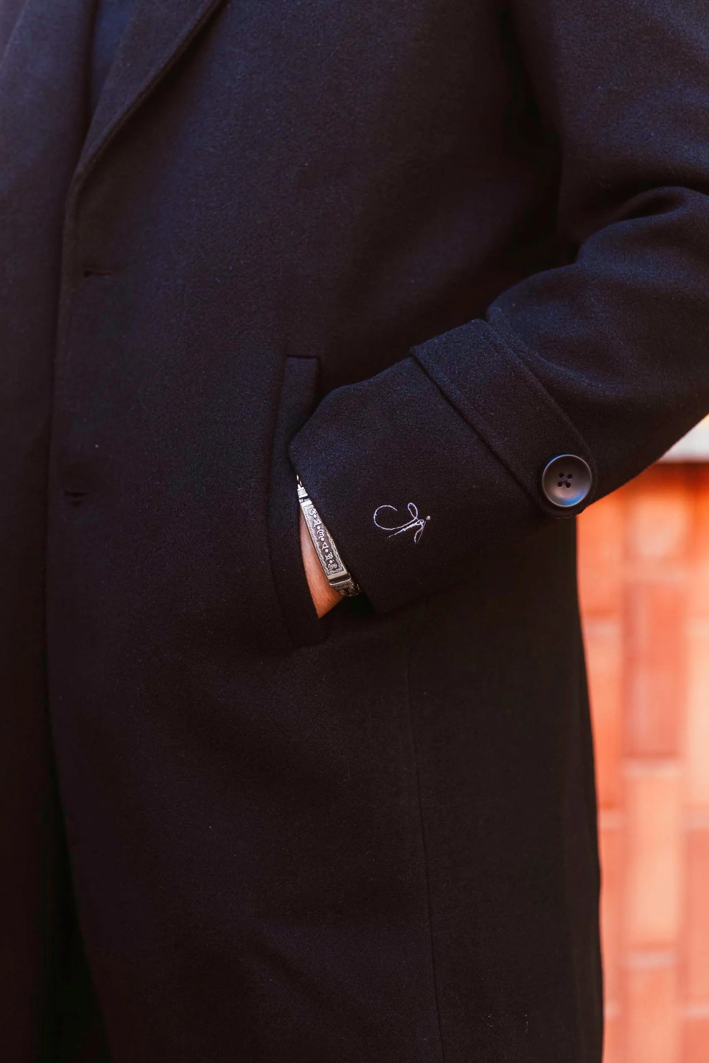 Men Long Coat Solid Weave