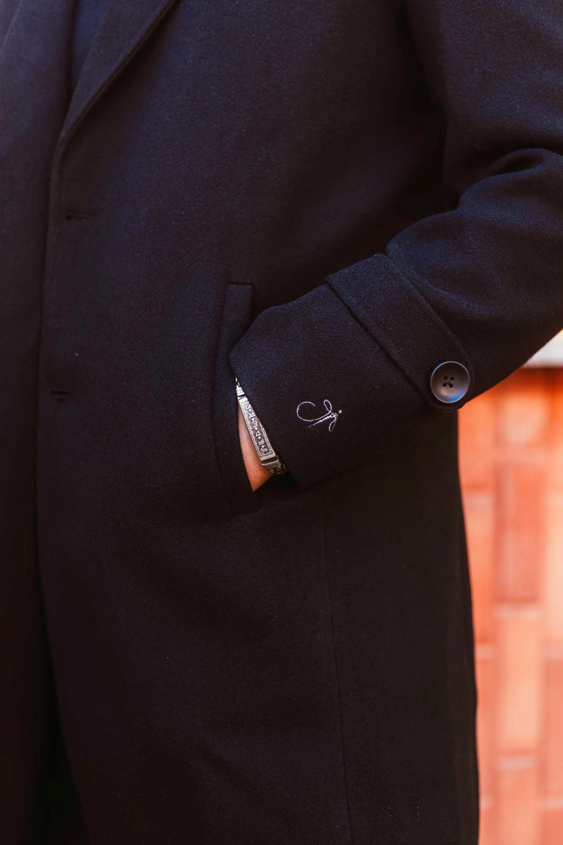 Men Long Coat Solid Weave