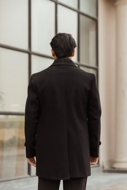 Men Long Coat Solid Weave