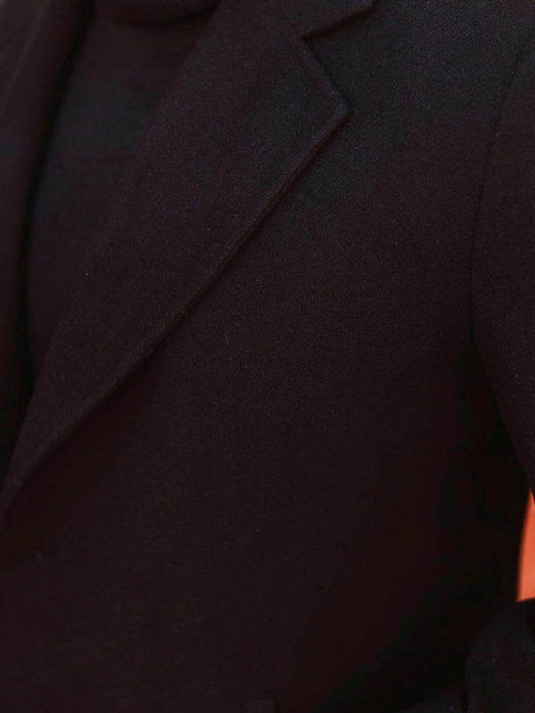 Men Long Coat Solid Weave