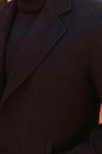Men Long Coat Solid Weave