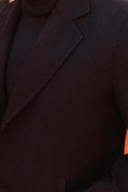 Men Long Coat Solid Weave