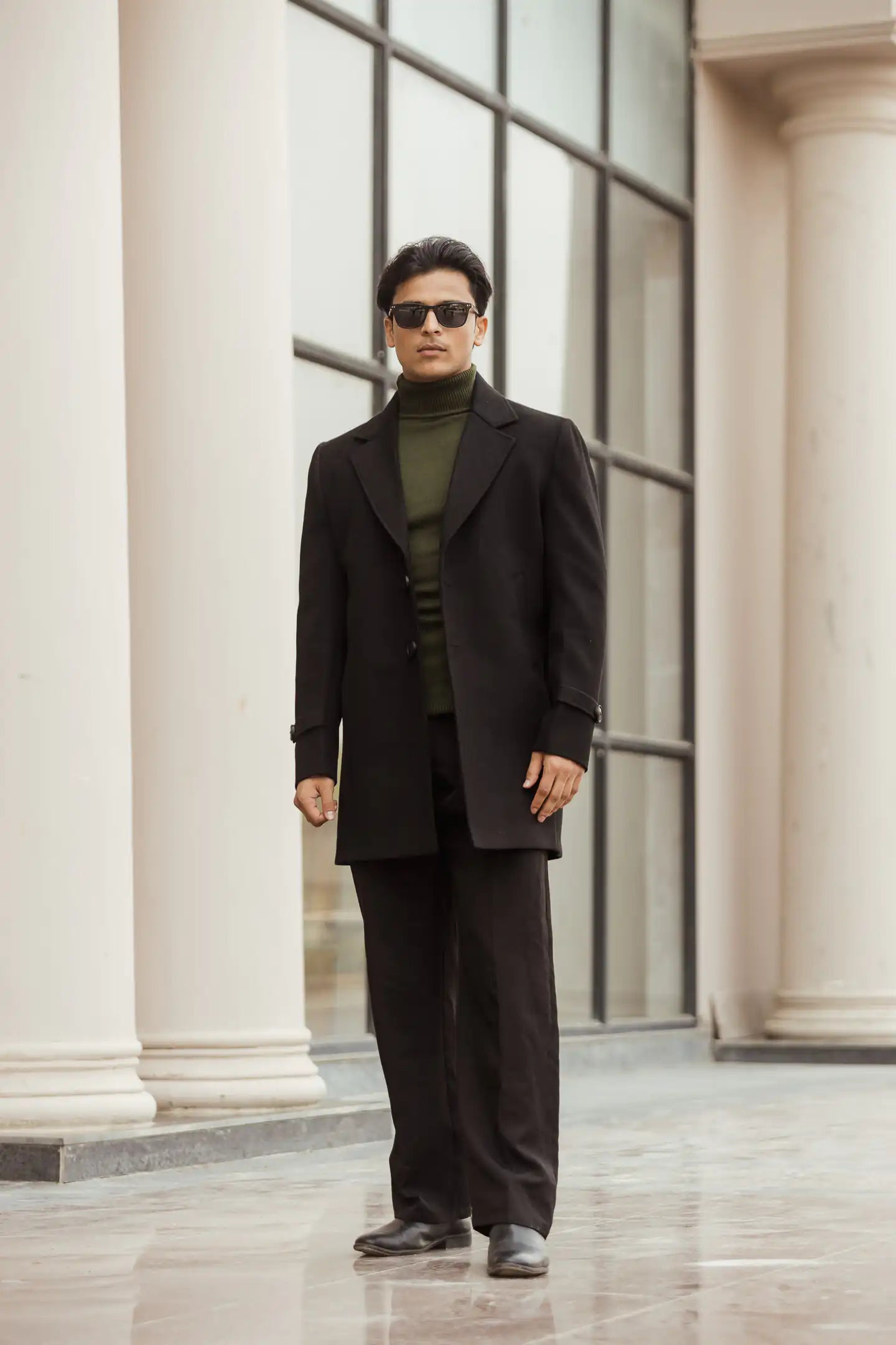 Men Long Coat Solid Weave