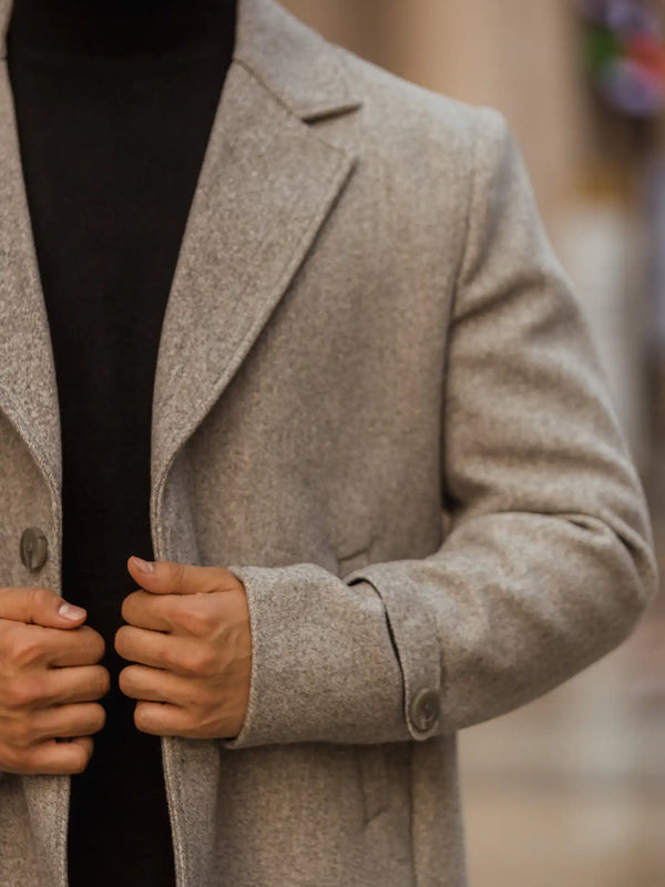 Men Long Coat Solid Weave