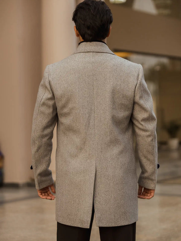 Men Long Coat Solid Weave