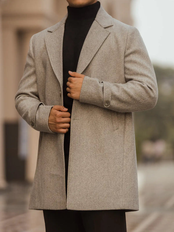 Men Long Coat Solid Weave