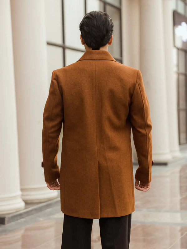 Men Long Coat Solid Weave