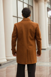 Men Long Coat Solid Weave