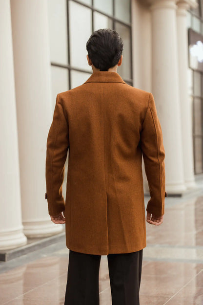 Men Long Coat Solid Weave