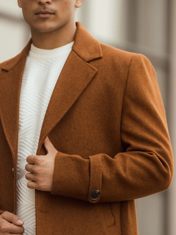 Men Long Coat Solid Weave
