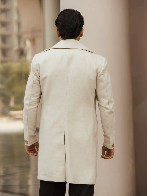 Men Long Coat Herringbone Weave
