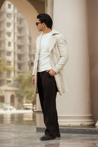 Men Long Coat Herringbone Weave
