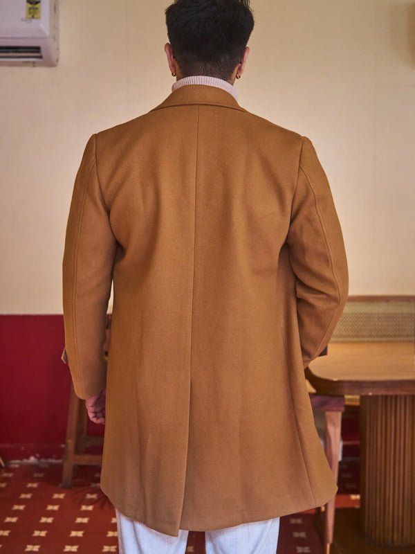 Men Long Coat Solid Weave
