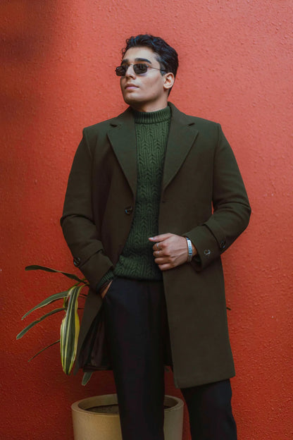 Men Long Coat Solid Weave