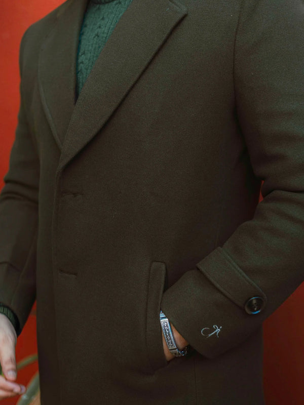 Men Long Coat Solid Weave