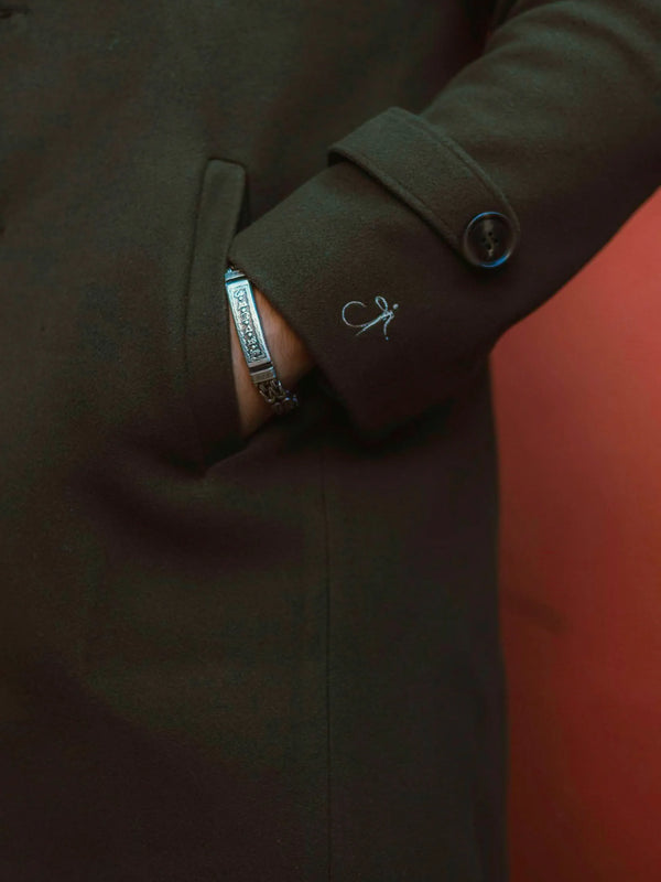 Men Long Coat Solid Weave
