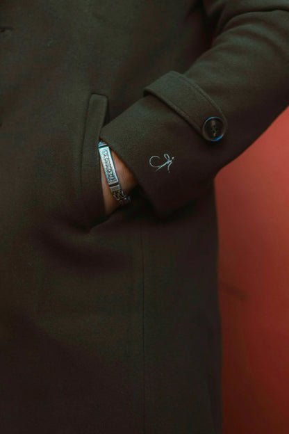 Men Long Coat Solid Weave