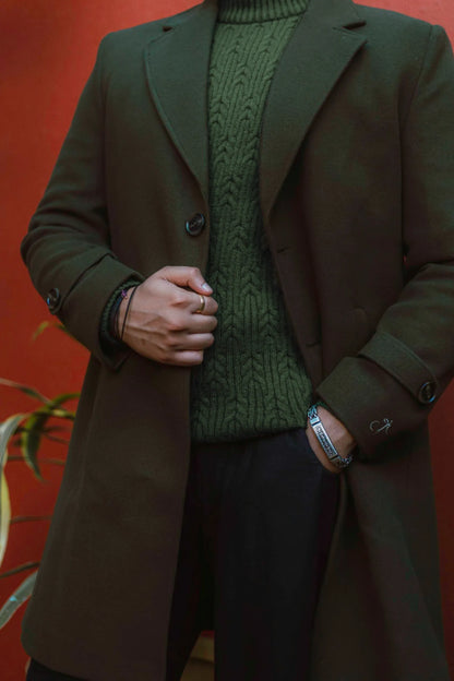 Men Long Coat Solid Weave